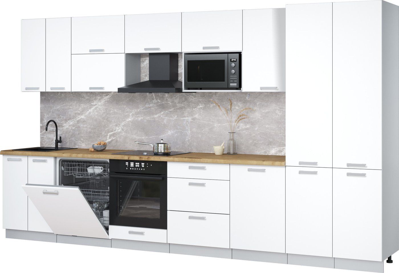 

Готовая кухня Интерлиния Мила Лайт 3.7-ПМ2 (белый платинум/белый платинум/дуб бунратти)