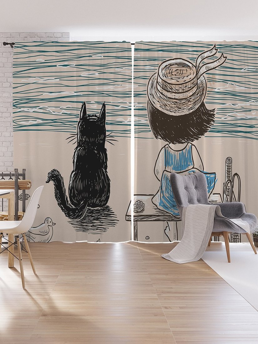 

Комплект штор JoyArty Девочка с котом на берегу реки p_62491 (145x265)