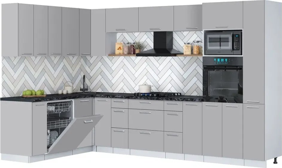 

Готовая кухня Интерлиния Мила Gloss 1.896х3.28 (грей/грей/кастилло темный)