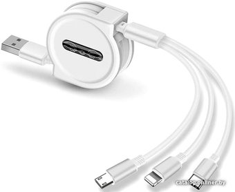 USBTOP USB Type-A - USB Type-C/Lightning/microUSB (1 м, белый, с боксом для скрутки)