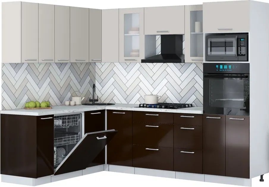 

Готовая кухня Интерлиния Мила Gloss 1.896х2.58 (шоколад глянец/кашемир/серый каспий)