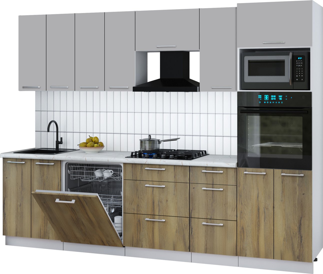 

Готовая кухня Интерлиния Мила Gloss 2.8-ПМ1 (дуб вотан/грей/серый каспий)