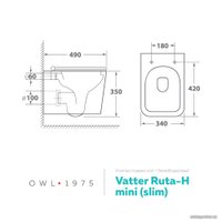 Унитаз подвесной OWL 1975 Vatter Ruta H mini Slim с сиденьем DP микролифт OWLT190403S