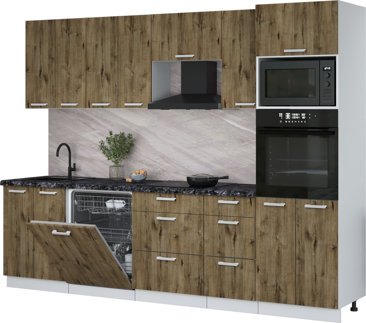 

Готовая кухня Интерлиния Мила Лайт 2.8-ПМ1 (дуб веллингтон/дуб веллингтон/кастилло темный)