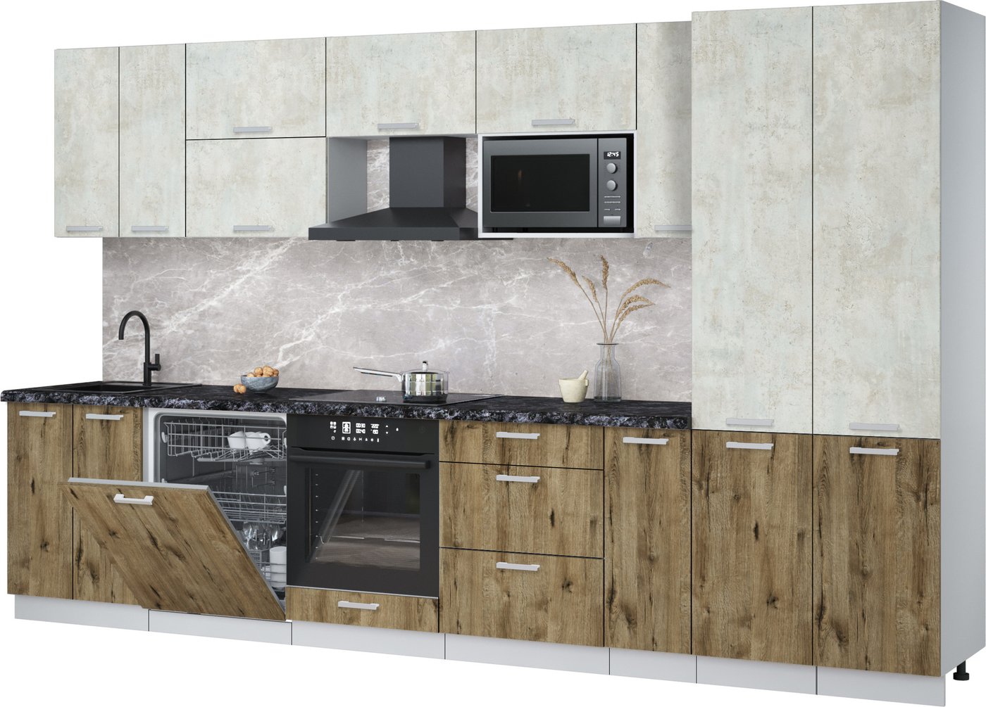 

Готовая кухня Интерлиния Мила Лайт 3.5-ПМ2 (бетон лайт/дуб веллингтон/кастилло темный)