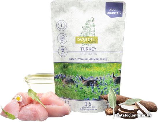 Пресервы Isegrim Adult Mountain с индейкой, овсяным корнем 410 г