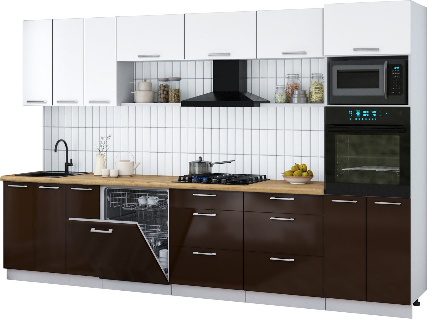 

Готовая кухня Интерлиния Мила Gloss 3.3-ПМ1-2 (шоколад глянец/белый/дуб бунратти)