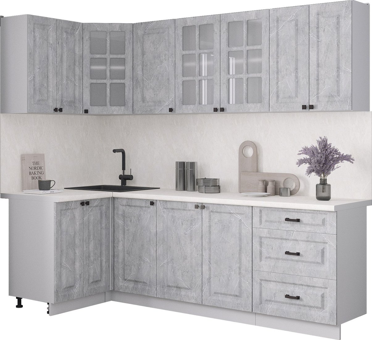 

Готовая кухня Интерлиния Мила Деко 1.2x2.4 (керамика/керамика/опал светлый)