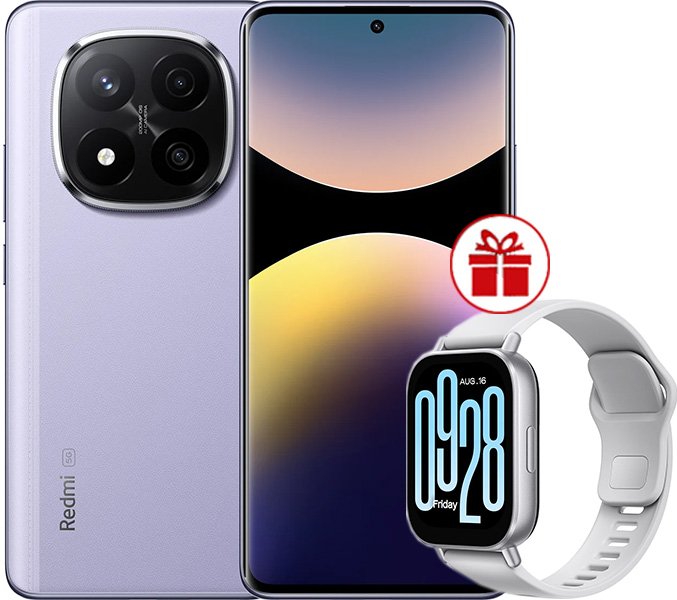 

Телефон Xiaomi Redmi Note 14 Pro+ 5G 8GB/256GB международная версия (фиолетовый) + умные часы Xiaomi Redmi Watch 5 Active(серебристый) по акции