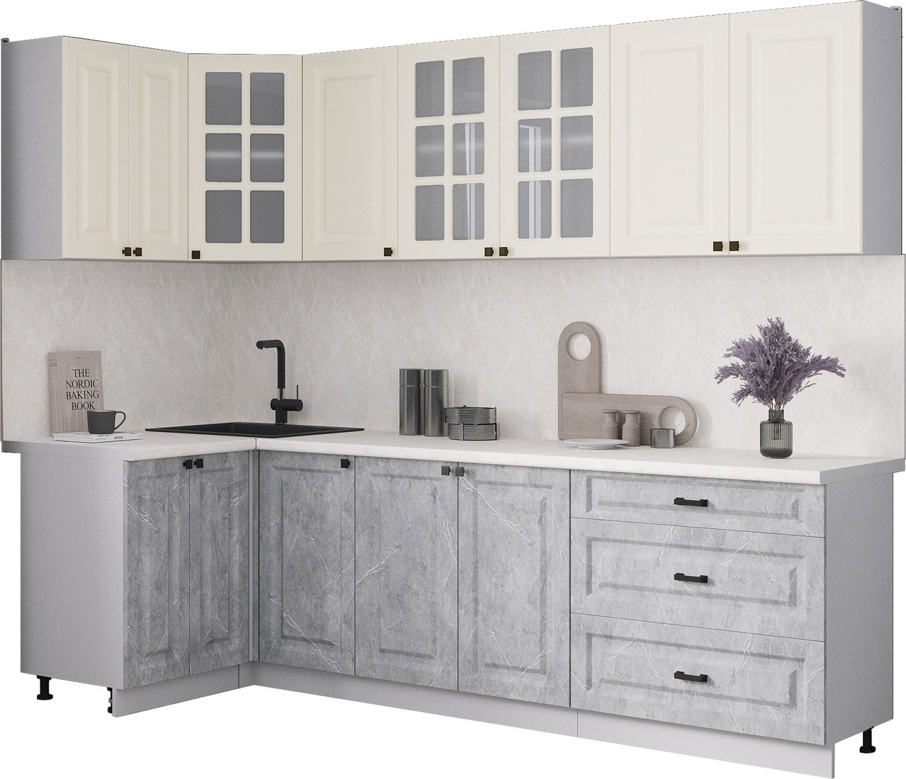 

Готовая кухня Интерлиния Мила Деко 1.2x2.6 (керамика/белый/опал светлый)