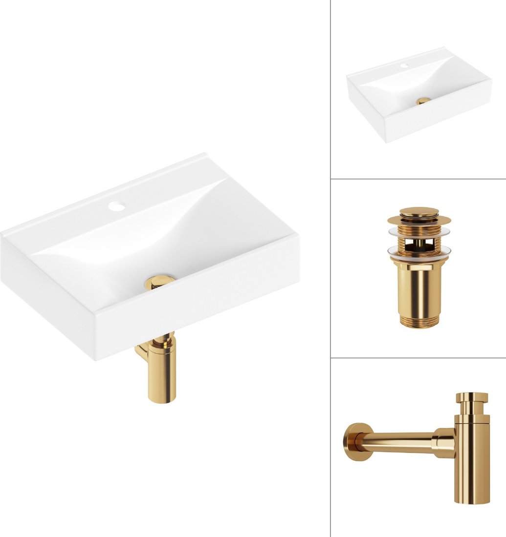 

Умывальник Lauter 21887B + клапан 21190G + сифон 21635G (золото)