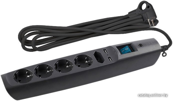 Сетевой фильтр ЭРА 5 розеток, 2 м, антрацит (SFU-5es-2m-B)