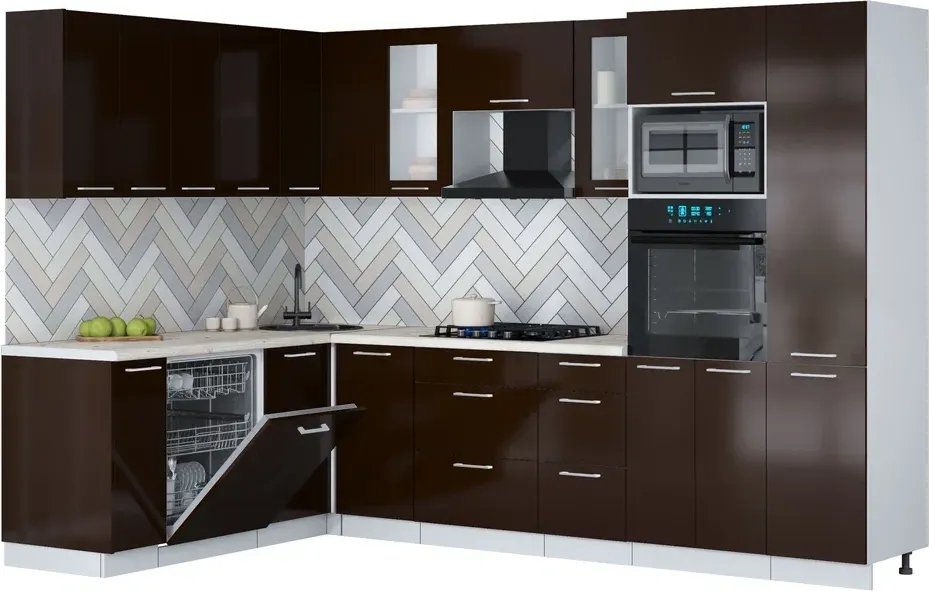 

Готовая кухня Интерлиния Мила Gloss 1.896х2.98 (шоколад глянец/шоколад глянец/бискайская сосна)