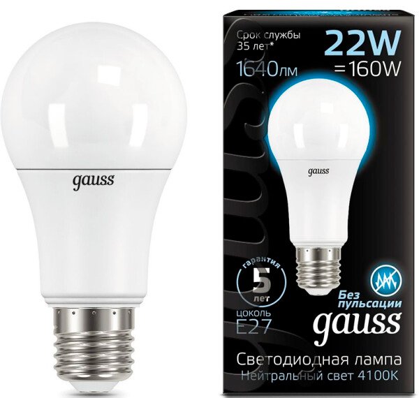 

Светодиодная лампочка Gauss LED A70 E27 22 Вт 4100К 102502222