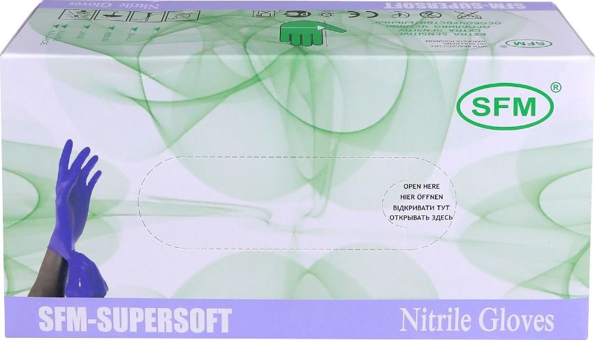 

Нитриловые перчатки SFM Supersoft мед. смотр. нестер. неопудр. текстур. (L, 200 шт, фиолетово-голубой)