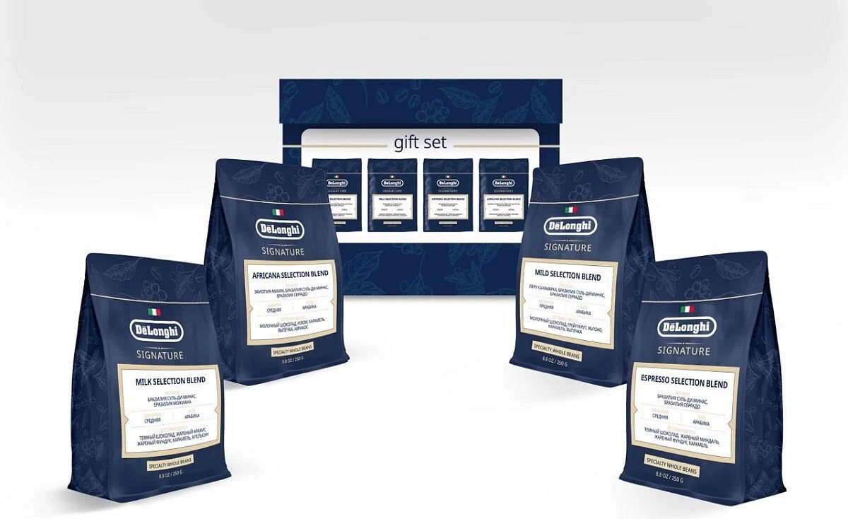 

Кофе DeLonghi Gift Set Selection Blend AS00010007 зерновой 4x250 г