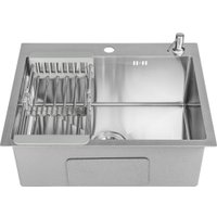 Кухонная мойка Saniteco 6050 (с сифоном, дозатором и коландером)