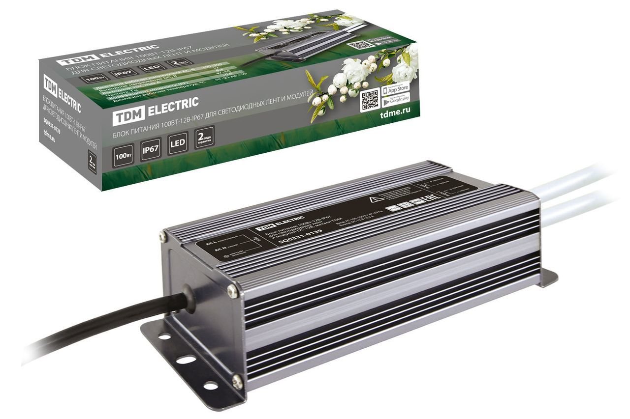 

Блок питания TDM Electric 100Вт-12В-IP67 для светодиодных лент и модулей SQ0331-0139