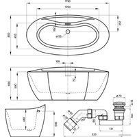 Ванна Wellsee L’aster 175x85 236301001 (отдельностоящая ванна белый глянец, экран, ножки, сифон-автомат хром)