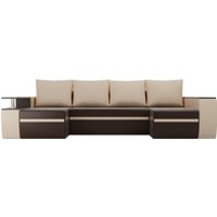 П-образный диван Лига диванов Майами 103066 (экокожа, коричневый/бежевый)