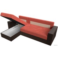 Угловой диван Лига диванов Дубай лайт левый (микровельвет коралловый/коричневый)