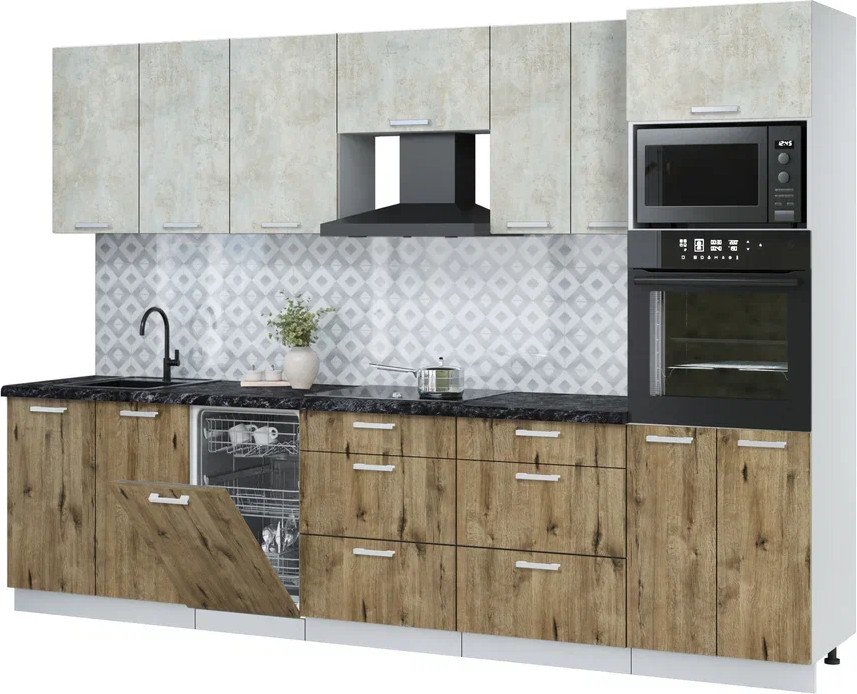 

Готовая кухня Интерлиния Мила Лайт 3.05-ПМ3 (бетон лайт/дуб веллингтон/кастилло темный)