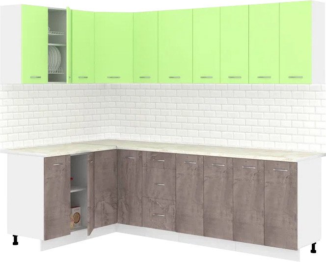 

Готовая кухня Кортекс-мебель Корнелия Лира 1.5x2.5 (зеленый/оникс/королевский опал)