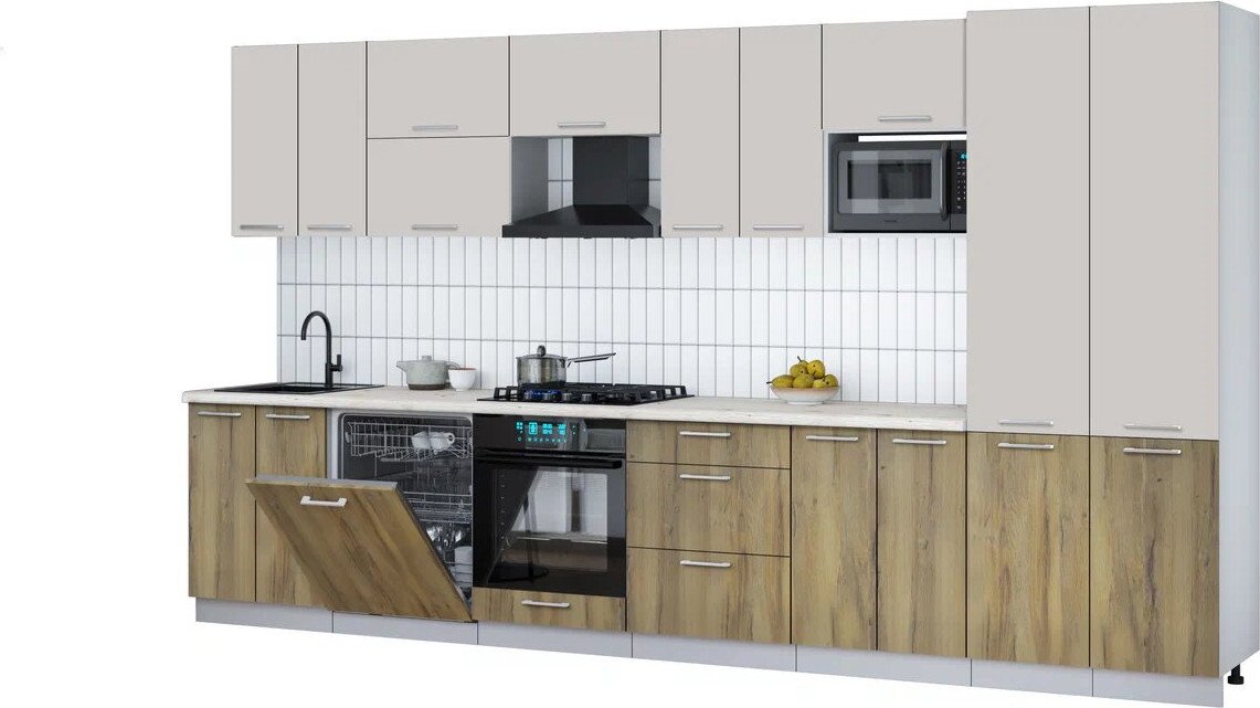 

Готовая кухня Интерлиния Мила Gloss 3.8-ПМ2 (дуб вотан/кашемир/бискайская сосна)