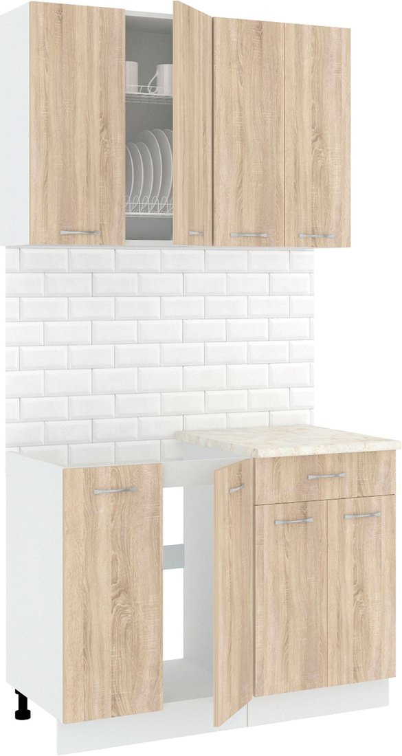 

Готовая кухня Кортекс-мебель Корнелия Лира-лайт км.02458 1.1 м (дуб сонома/королевский опал)