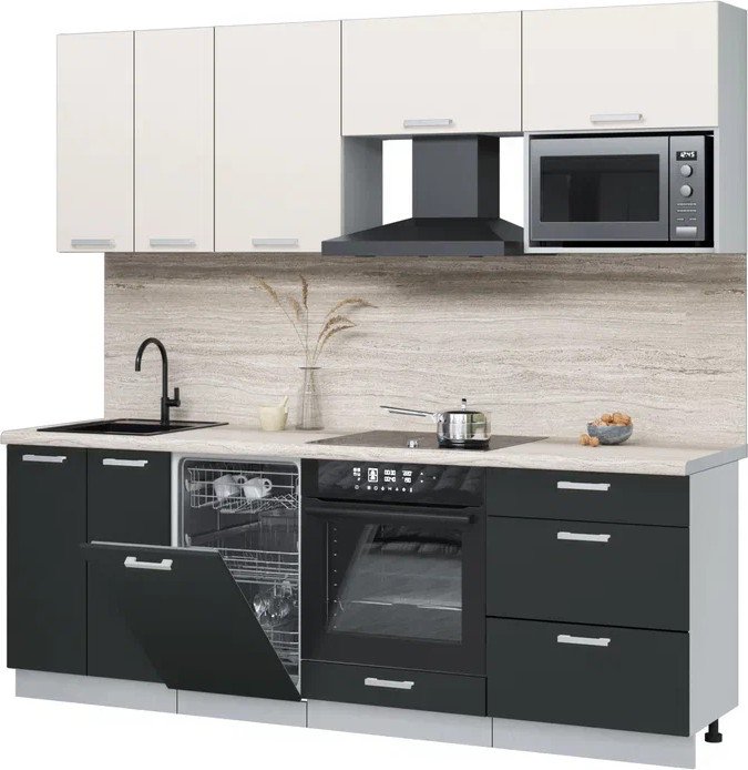 

Готовая кухня Интерлиния Мила Лайт 2.25-ПМ4 (персидский жемчуг/антрацит/травертин серый)