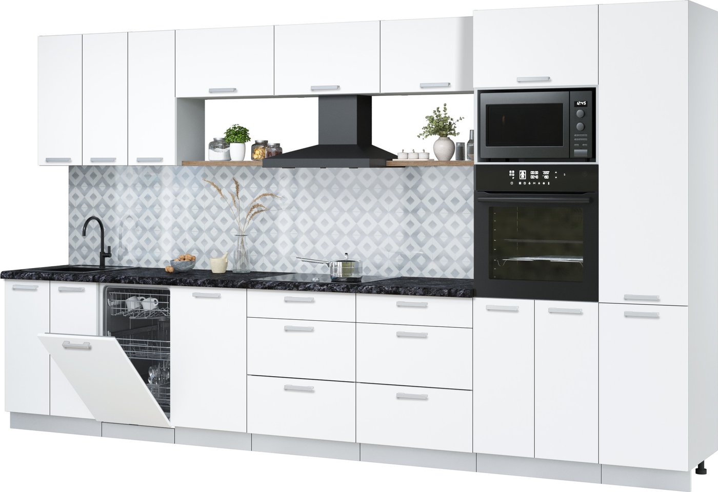 

Готовая кухня Интерлиния Мила Лайт 3.7-ПМ3 (белый платинум/белый платинум/кастилло темный)