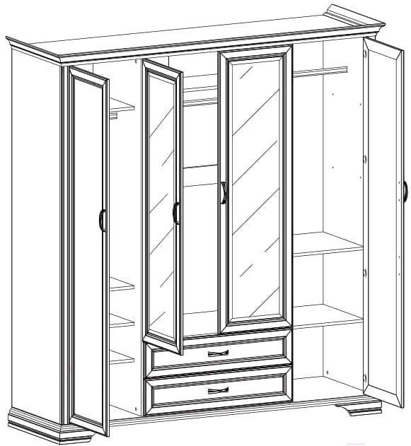 

Шкаф распашной Anrex Tiffany 4D2SZ Вудлайн Кремовый