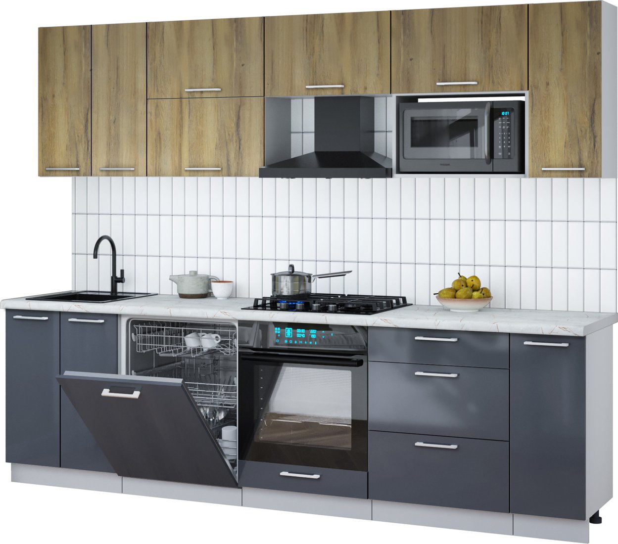 

Готовая кухня Интерлиния Мила Gloss 2.7-ПМ2 (асфальт глянец/дуб вотан/серый каспий)