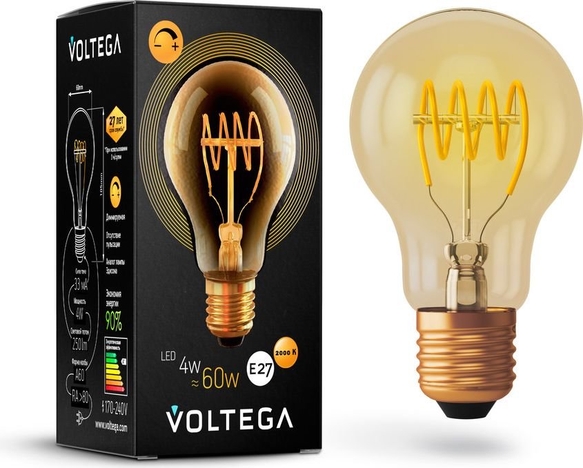 

Светодиодная лампочка Voltega Loft Led A60 4W 2800K E27 DIM 7078