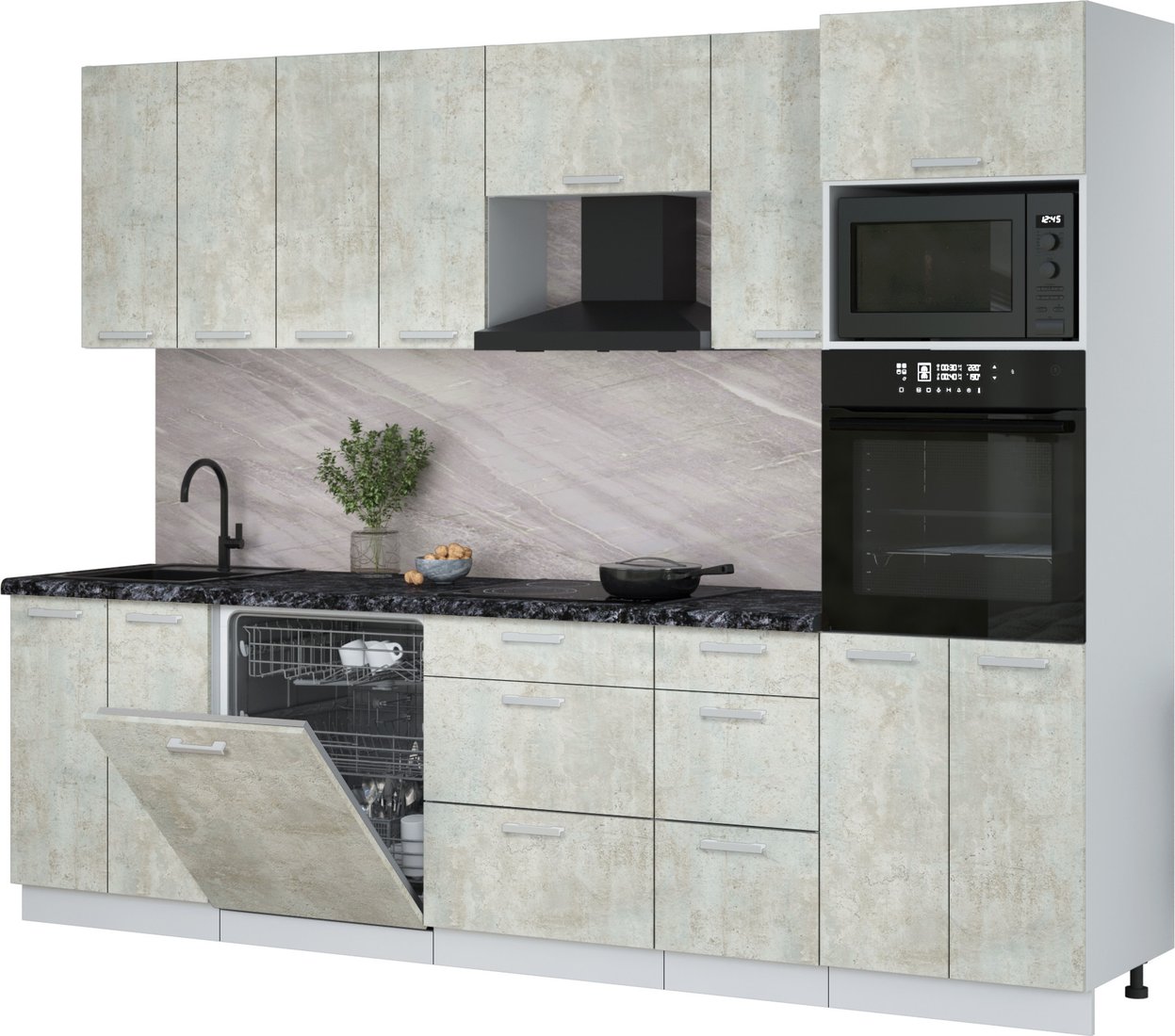 

Готовая кухня Интерлиния Мила Лайт 2.8-ПМ1 (бетон лайт/бетон лайт/кастилло темный)