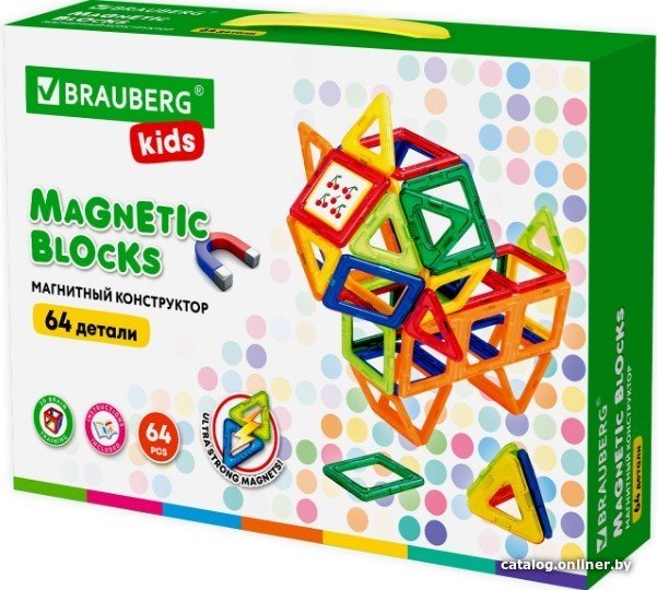 Магнитный конструктор BRAUBERG 663847 Kids Magnetic Big Blocks-64