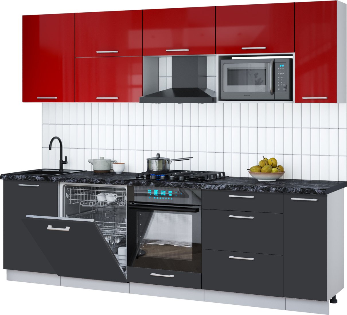 

Готовая кухня Интерлиния Мила Gloss 2.6-ПМ2 (пепел/красный глянец/кастилло темный)