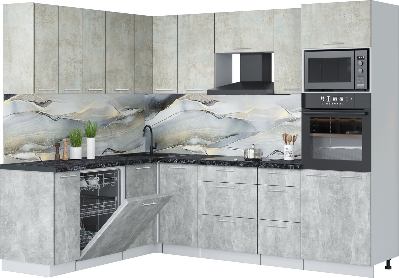 

Готовая кухня Интерлиния Мила Лайт 1.896х2.58 (бетон лайт/бетон/кастилло темный)