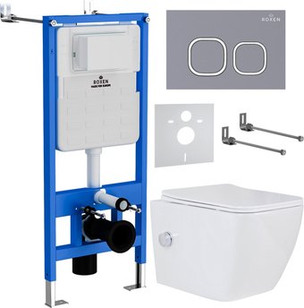 Унитаз подвесной Roxen Cube bidet в комплекте с инсталляцией StounFix Dual Fresh 6 в 1 966426 (кнопка: серый бетон)
