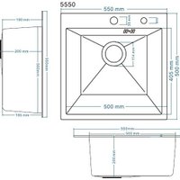 Кухонная мойка Schtoff Best Decor Silver 5550 + коландер металл K-1 BLACK + дозатор SD-1 GREY