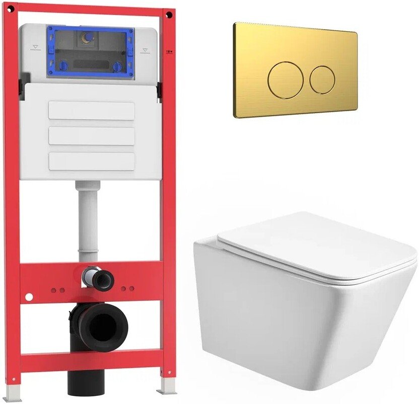 

Унитаз подвесной Oliveeka OL-MQ-003 + OL-5014 + OL-R22-BG (матовое золото)