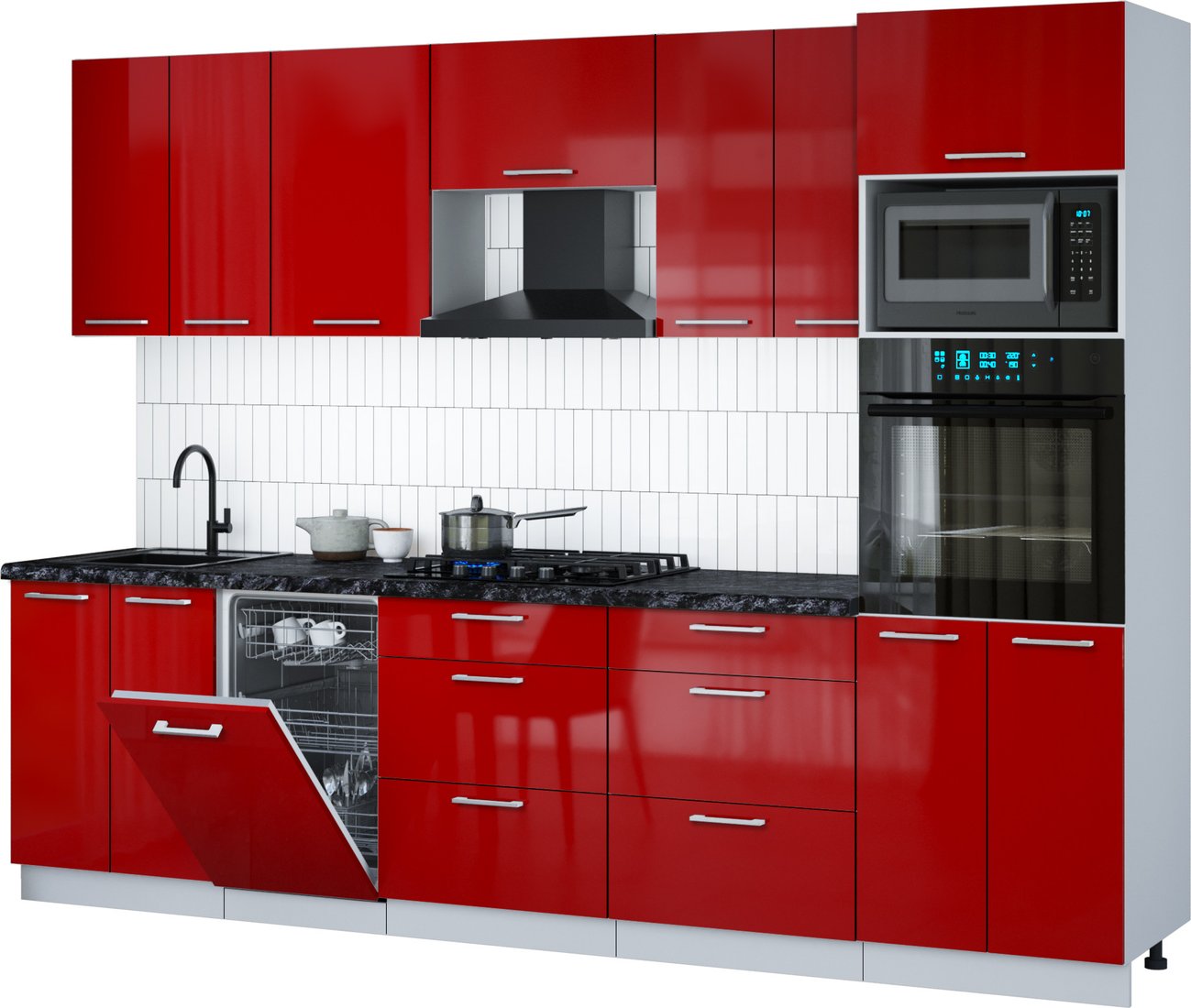 

Готовая кухня Интерлиния Мила Gloss 2.85-ПМ3 (красный глянец/красный глянец/кастилло темный)