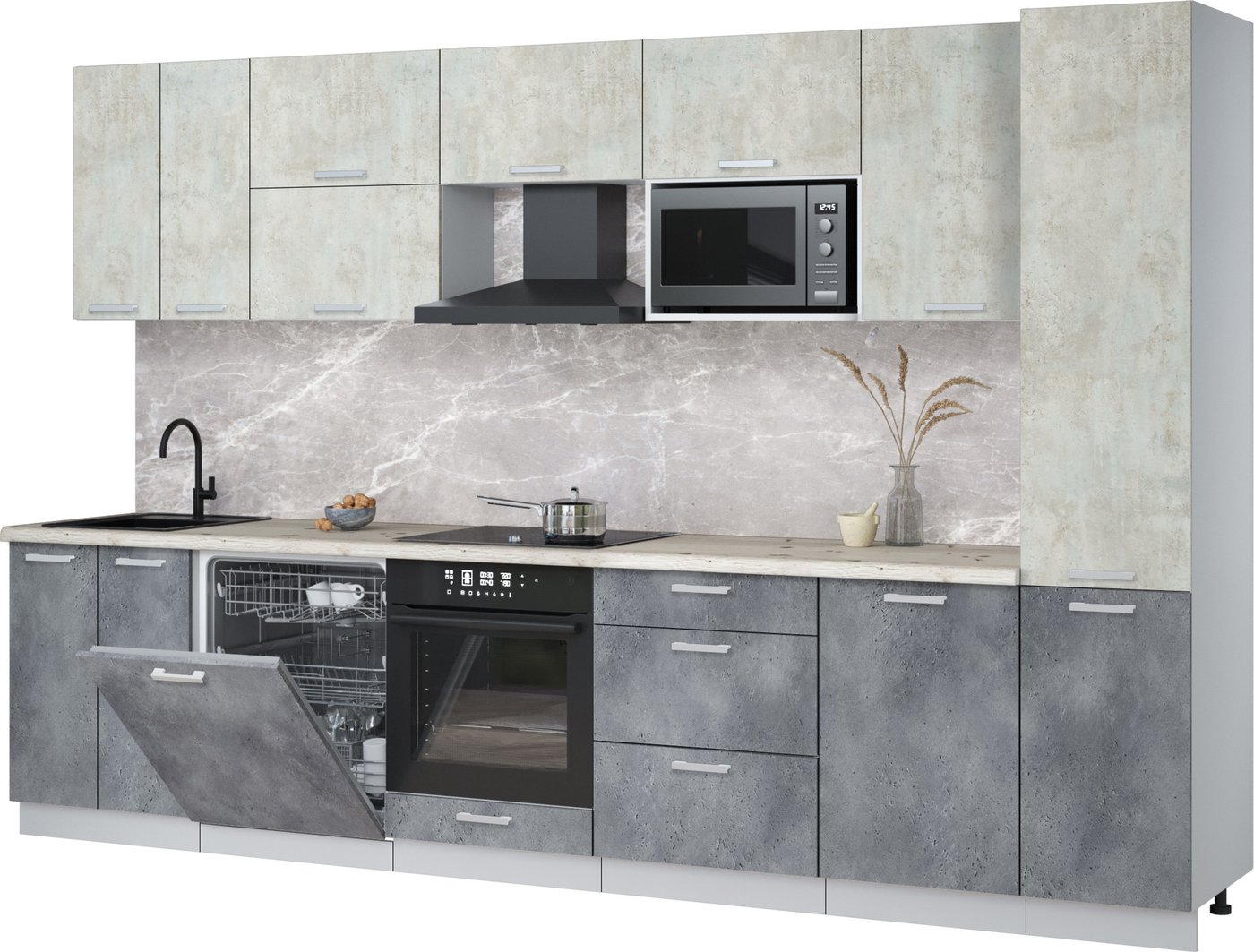 

Готовая кухня Интерлиния Мила Лайт 3.3-ПМ2 (бетон лайт/бетон портленд/бискайская сосна)