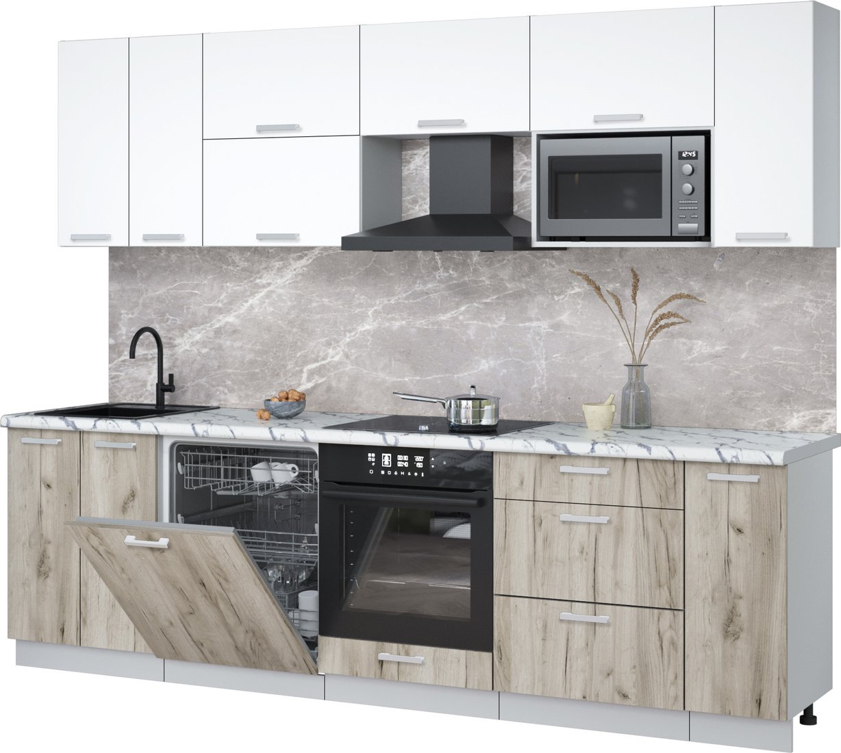 

Готовая кухня Интерлиния Мила Лайт 2.7-ПМ2 (белый платинум/дуб серый/белый гранит)