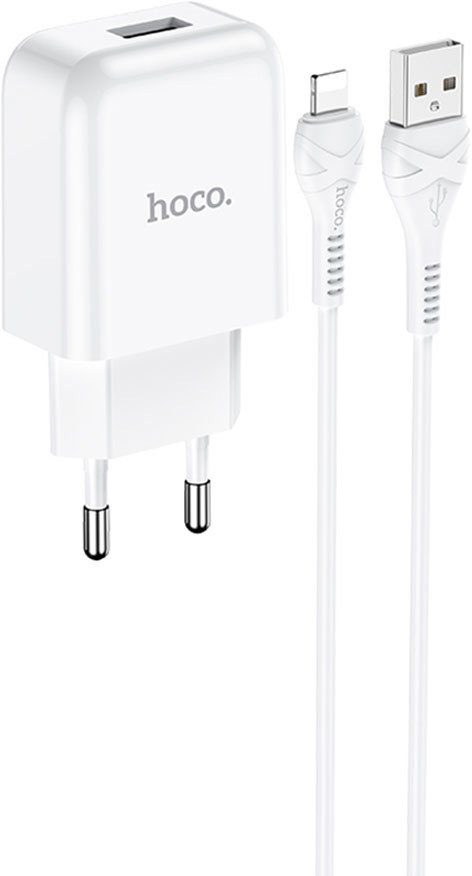 Сетевое зарядное Hoco N2 Lightning (белый)