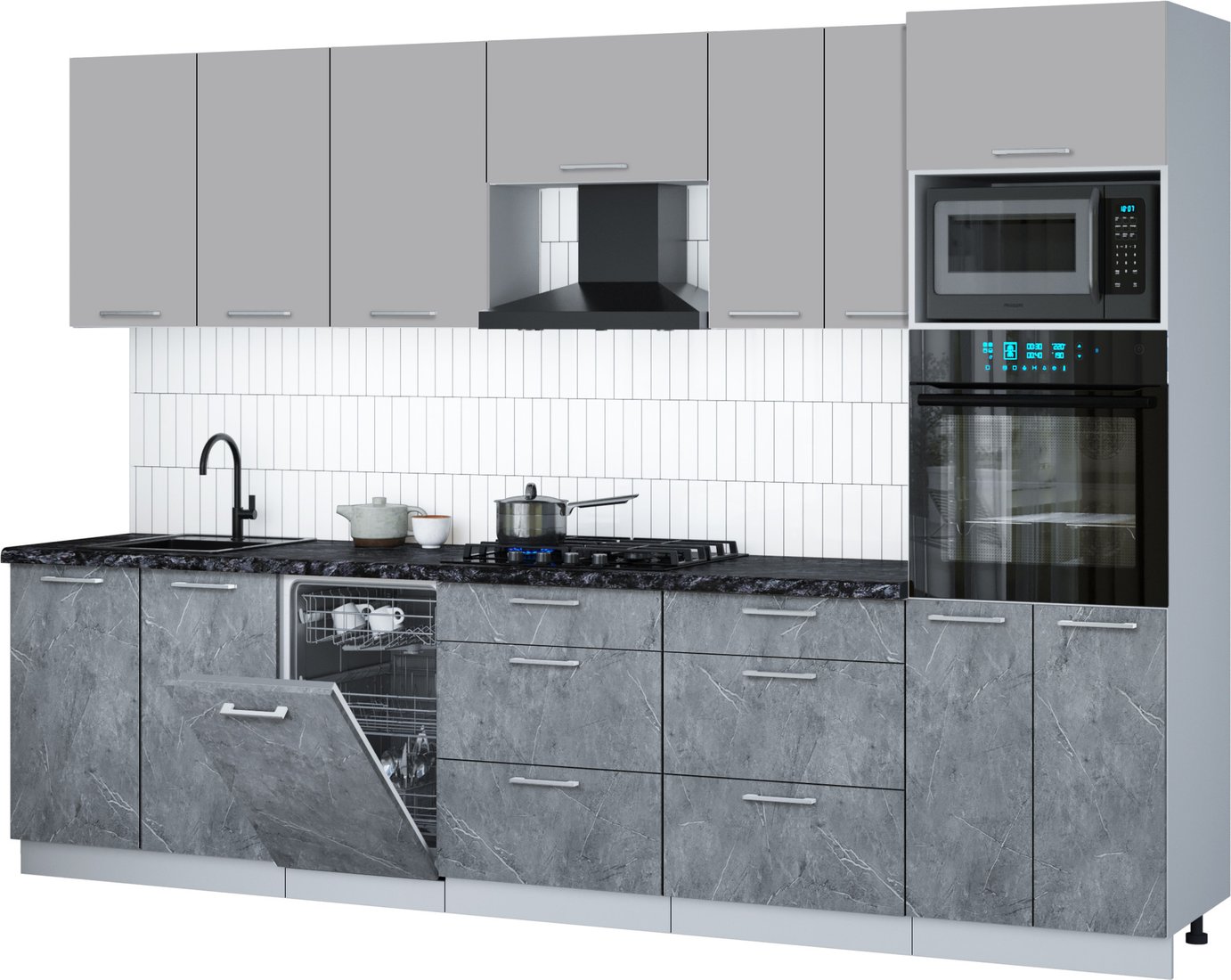 

Готовая кухня Интерлиния Мила Gloss 3.05-ПМ3 (керамика/грей/кастилло темный)