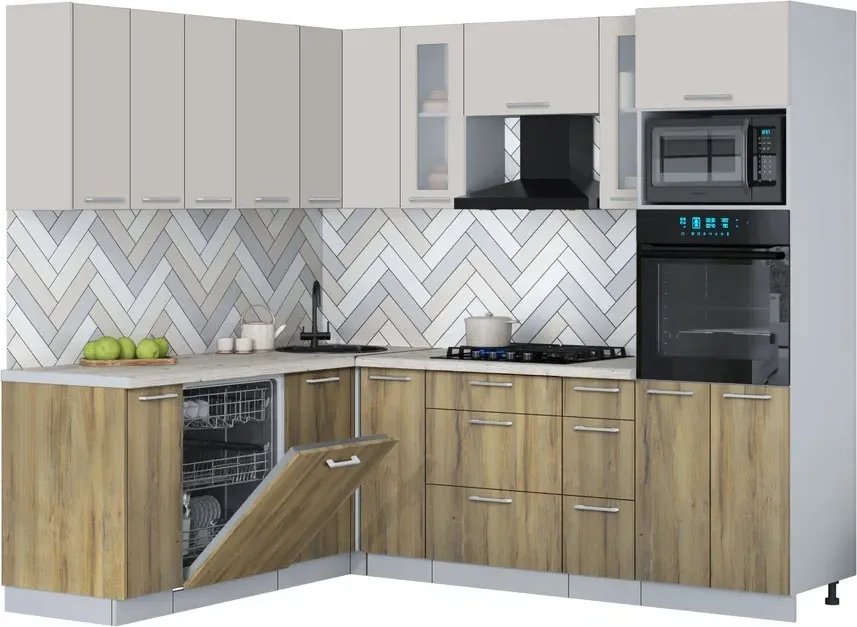 

Готовая кухня Интерлиния Мила Gloss 1.896х2.38 (дуб вотан/кашемир/бискайская сосна)