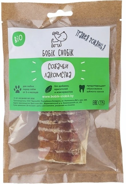 

Лакомство для собак Бобик Снобик Трахея говяжья сушеная (резаная)