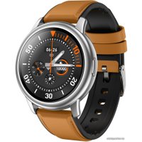 Умные часы Lemfo LF28 (серебристый/кожаный браслет)
