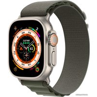 Умные часы Apple Watch Ultra LTE 49 мм (титановый корпус, титановый/темно-зеленый, текстильный ремешок размера S)